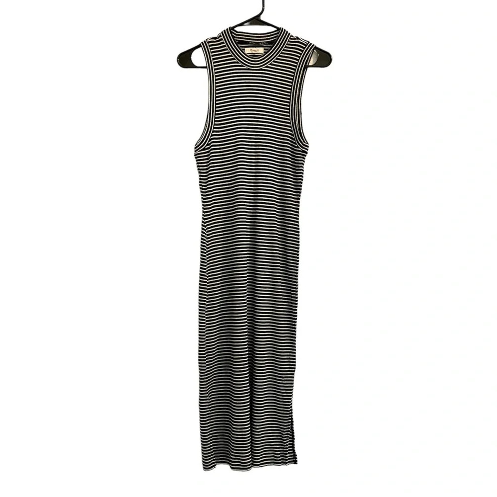 Madewell Mockneck Maxi White/Black Sleeveless Dress size M